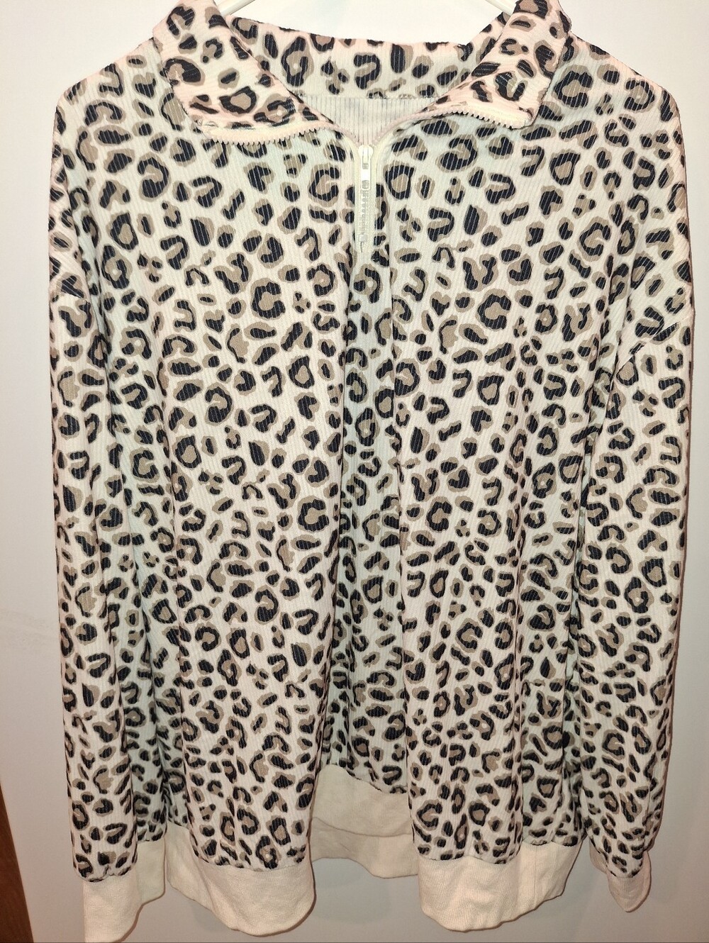 Cream and Black Leopard-Print Zip Top